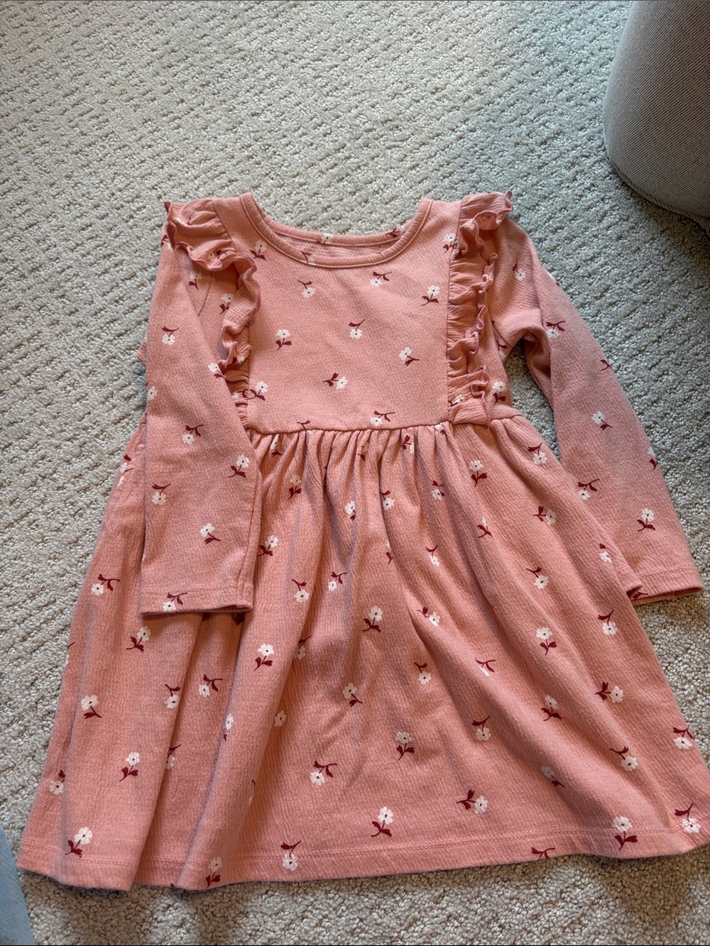 Cat & Jack Pink Floral Ruffle Long-Sleeve Knit Dress